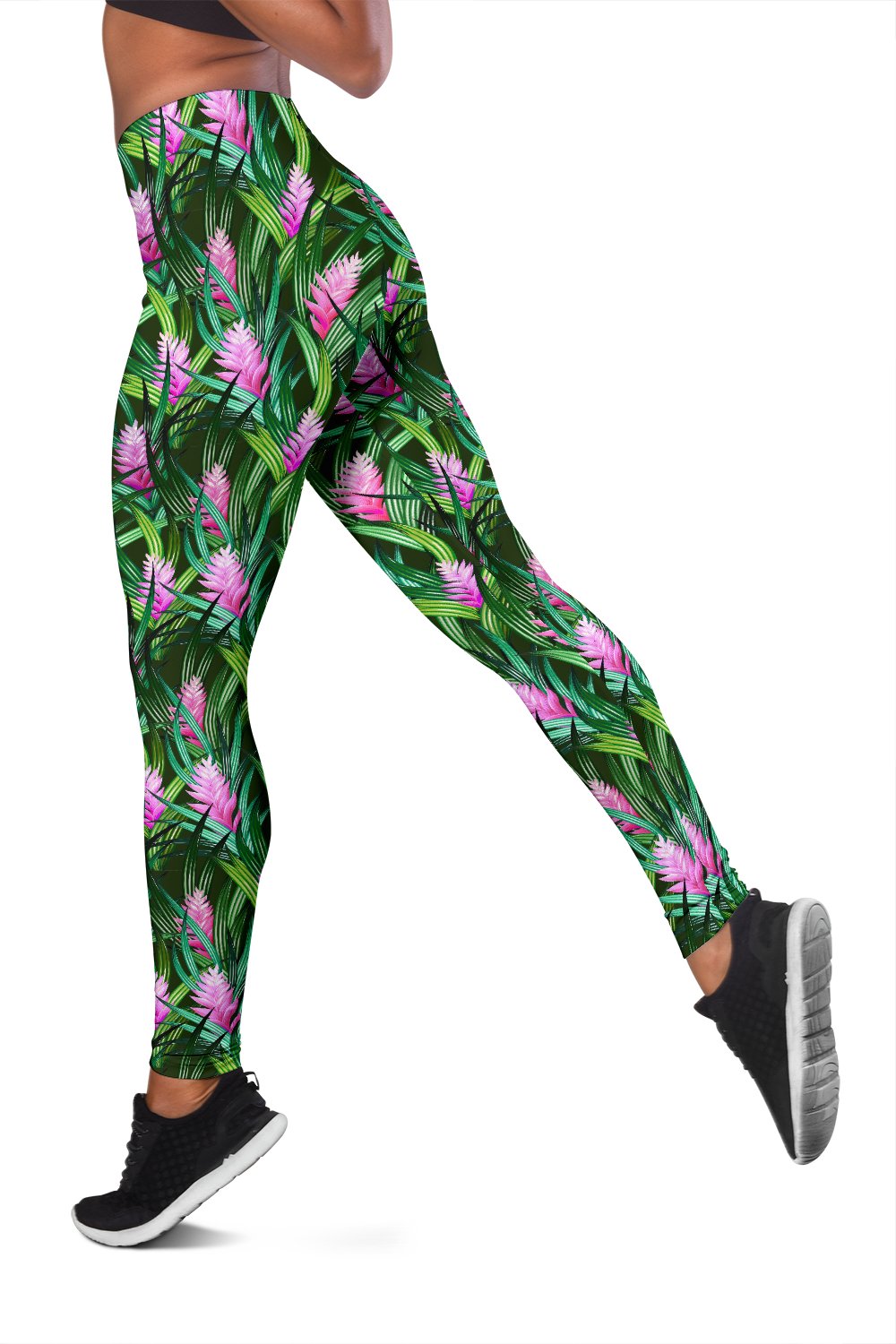 Tropical Flower Pink Heliconia Print Women Leggings