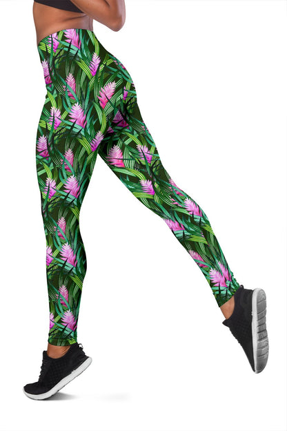 Tropical Flower Pink Heliconia Print Women Leggings