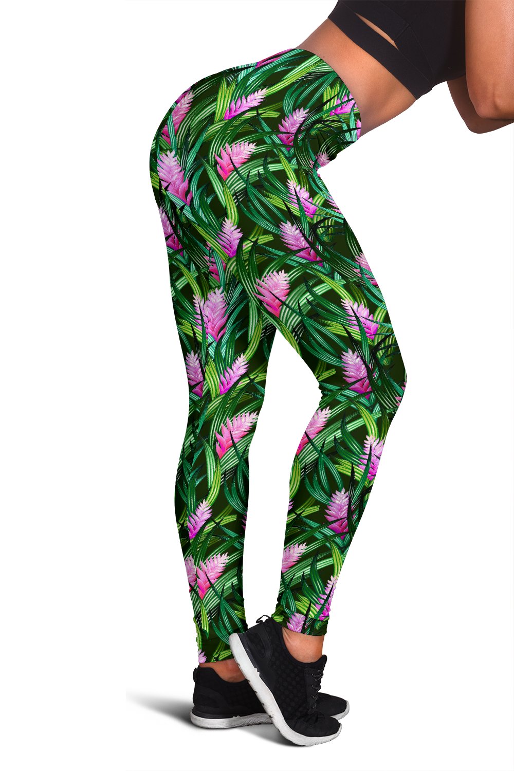 Tropical Flower Pink Heliconia Print Women Leggings