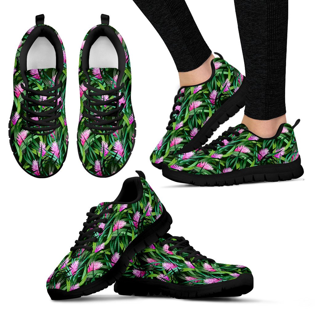 Tropical Flower Pink Heliconia Print Women Sneakers Shoes