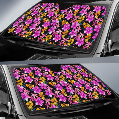 Tropical Flower Pink Hibiscus Print Car Sun Shade For Windshield