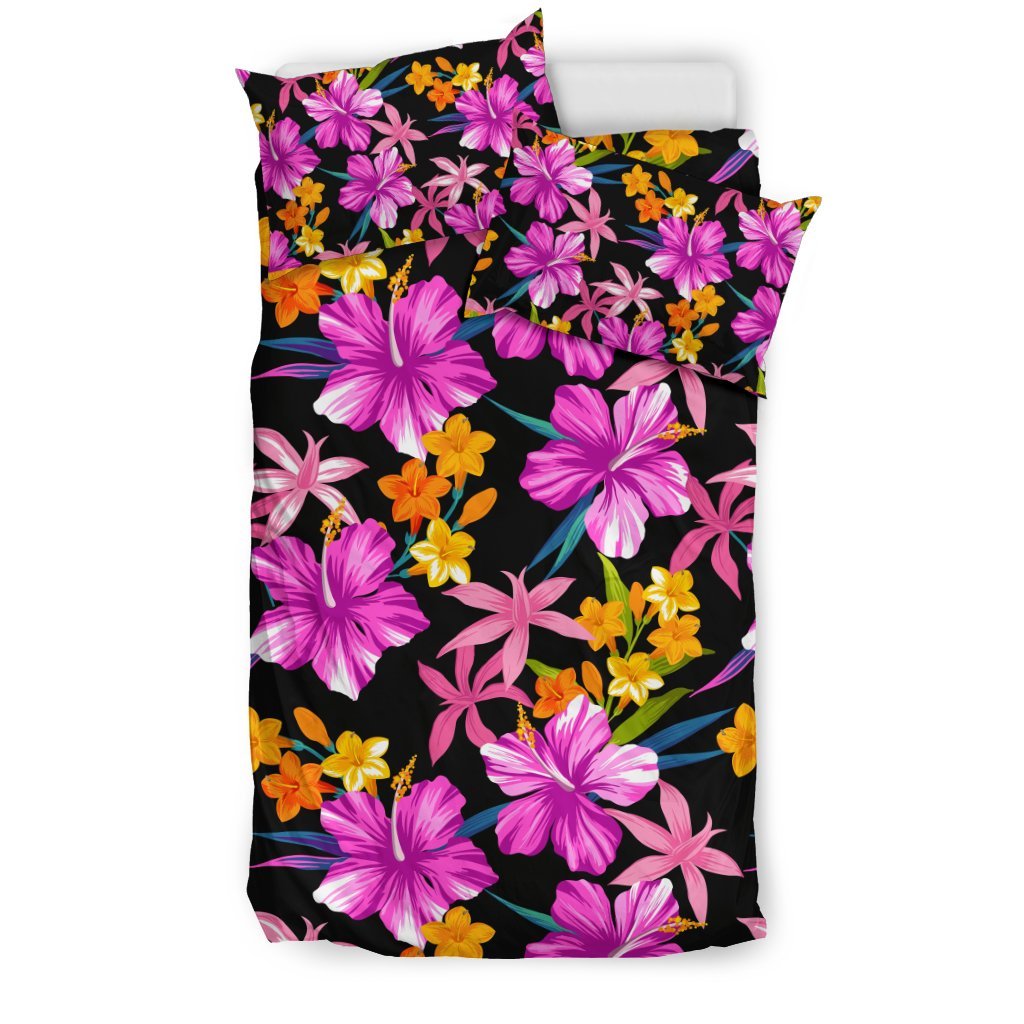 Tropical Flower Pink Hibiscus Print Duvet Cover Bedding Set