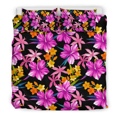 Tropical Flower Pink Hibiscus Print Duvet Cover Bedding Set