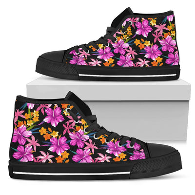 Tropical Flower Pink Hibiscus Print Women High Top Shoes