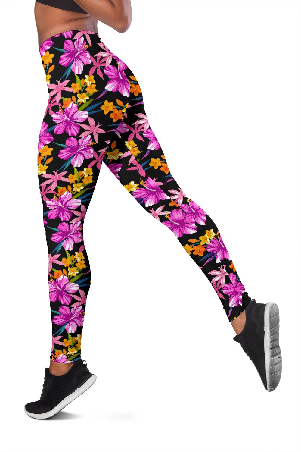 Tropical Flower Pink Hibiscus Print Women Leggings