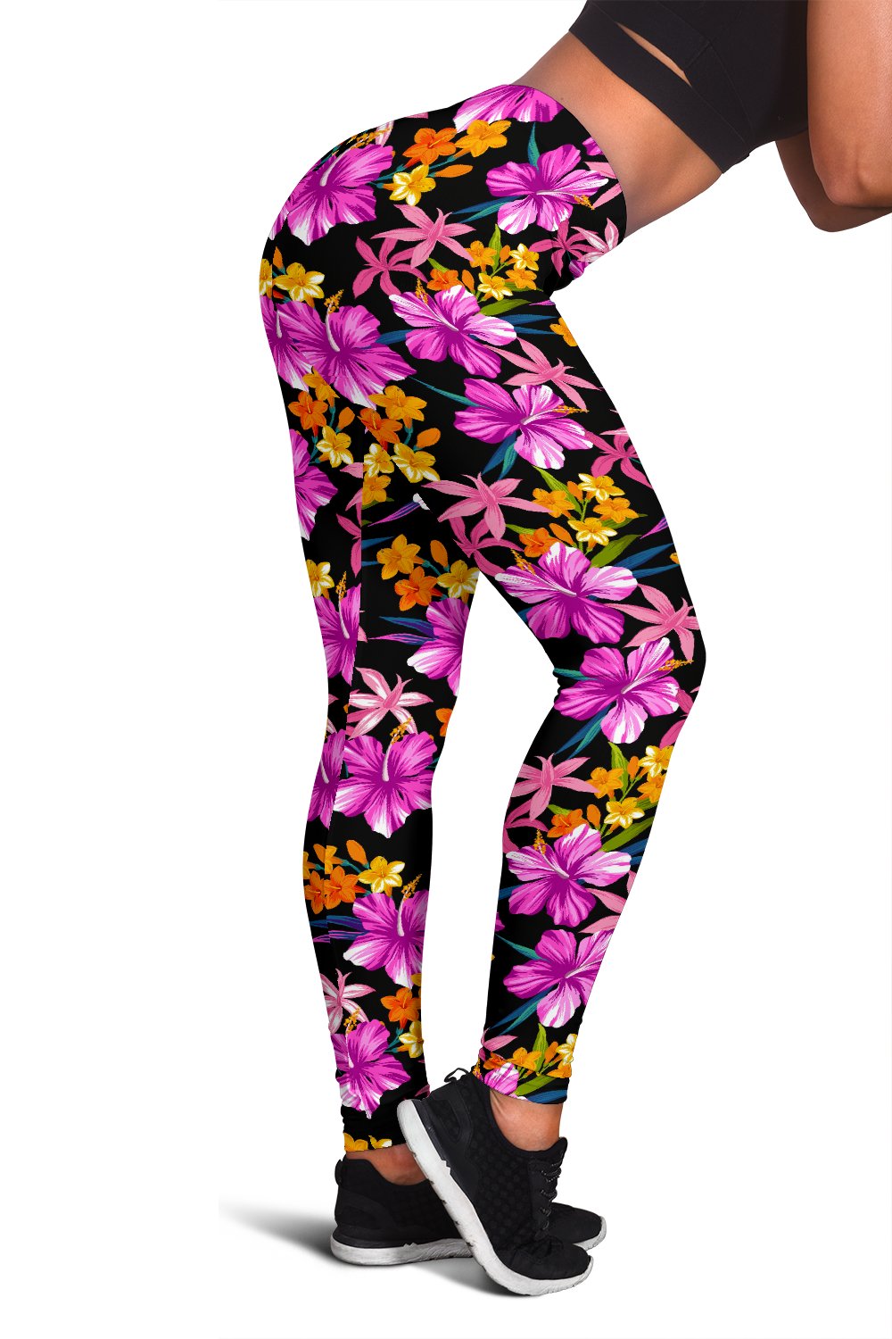 Tropical Flower Pink Hibiscus Print Women Leggings
