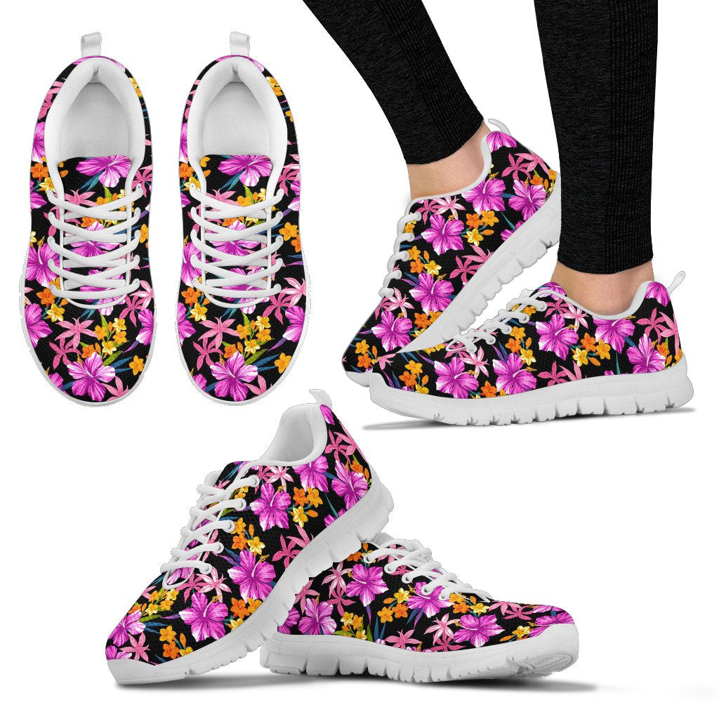 Tropical Flower Pink Hibiscus Print Women Sneakers Shoes