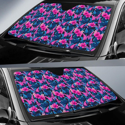 Tropical Flower Pink Themed Print Car Sun Shade For Windshield
