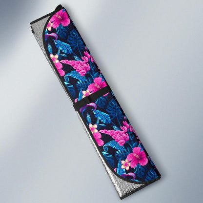 Tropical Flower Pink Themed Print Car Sun Shade For Windshield