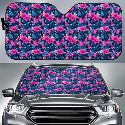 Tropical Flower Pink Themed Print Car Sun Shade For Windshield