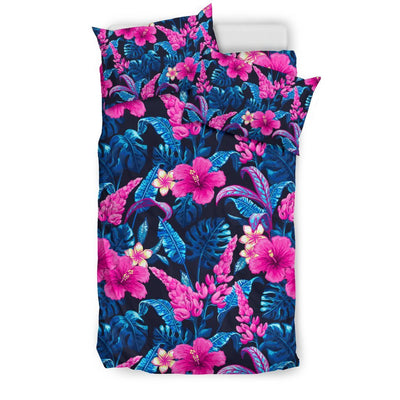 Tropical Flower Pink Themed Print Duvet Cover Bedding Set