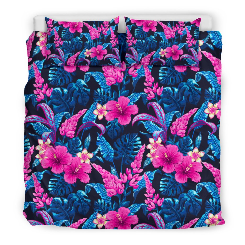 Tropical Flower Pink Themed Print Duvet Cover Bedding Set