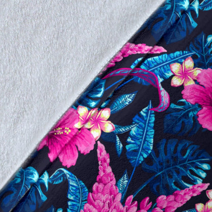 Tropical Flower Pink Themed Print Fleece Blanket