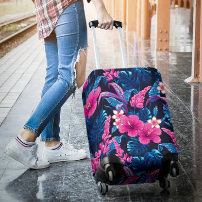 Tropical Flower Pink Themed Print Luggage Cover Protector
