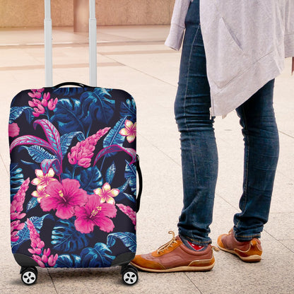 Tropical Flower Pink Themed Print Luggage Cover Protector