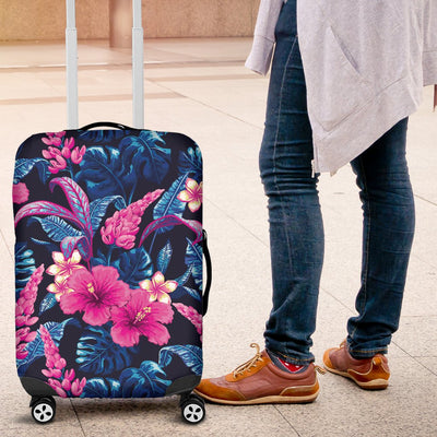 Tropical Flower Pink Themed Print Luggage Cover Protector
