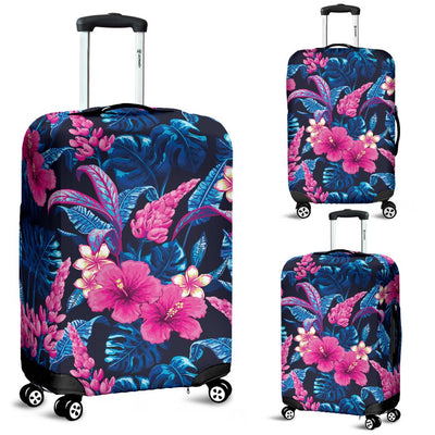Tropical Flower Pink Themed Print Luggage Cover Protector