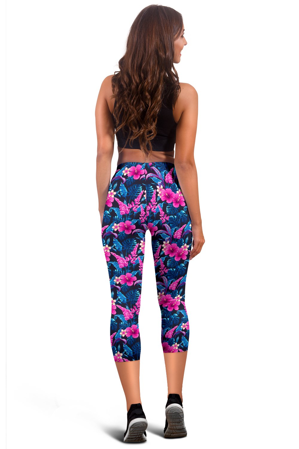 Tropical Flower Pink Themed Print Women Capris