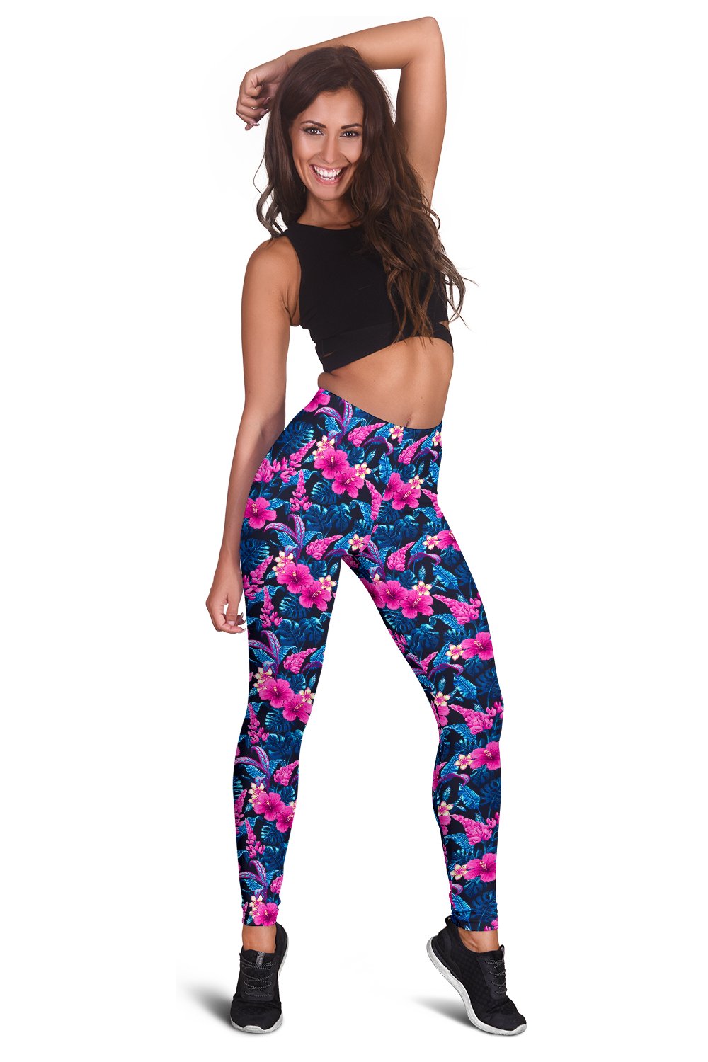 Tropical Flower Pink Themed Print Women Leggings