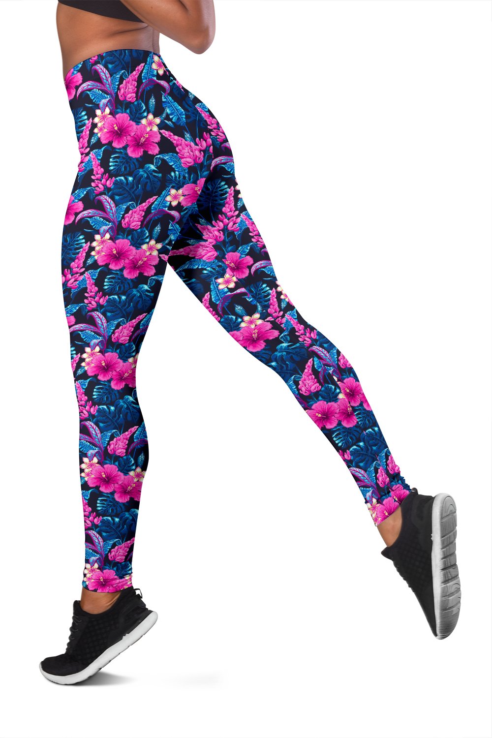 Tropical Flower Pink Themed Print Women Leggings