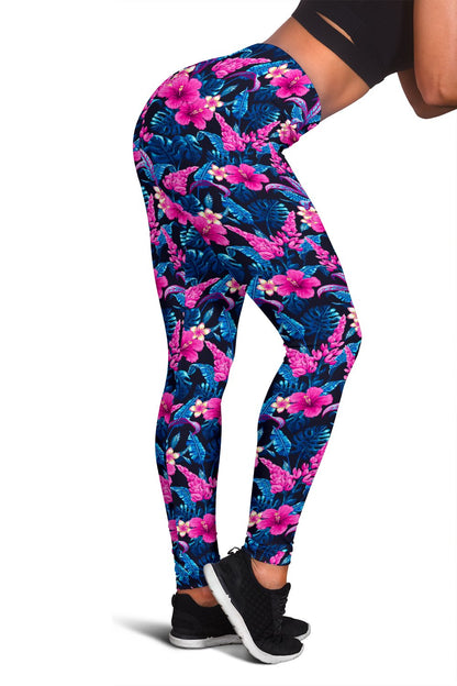 Tropical Flower Pink Themed Print Women Leggings