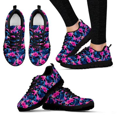 Tropical Flower Pink Themed Print Women Sneakers Shoes