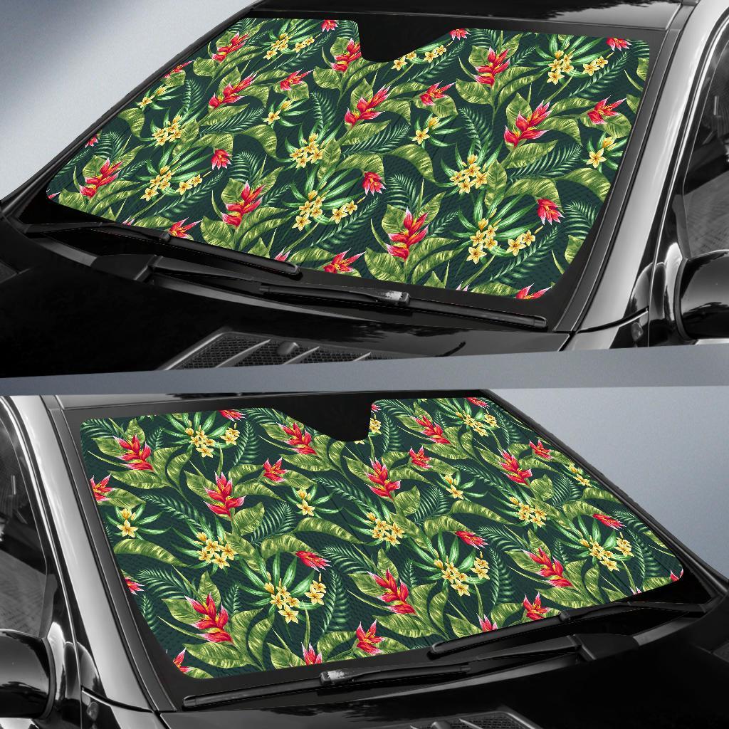 Tropical Flower Red Heliconia Print Car Sun Shade For Windshield