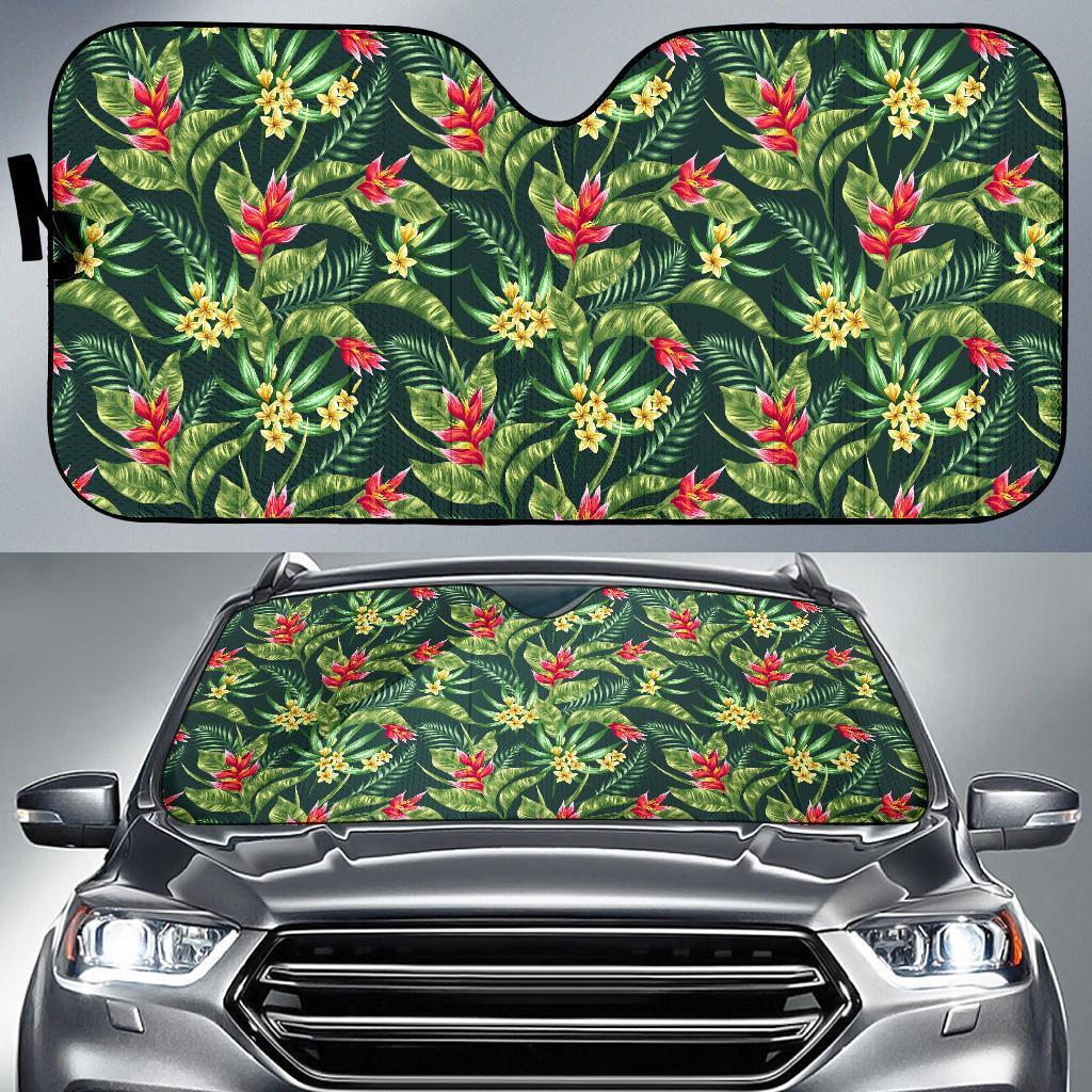 Tropical Flower Red Heliconia Print Car Sun Shade For Windshield