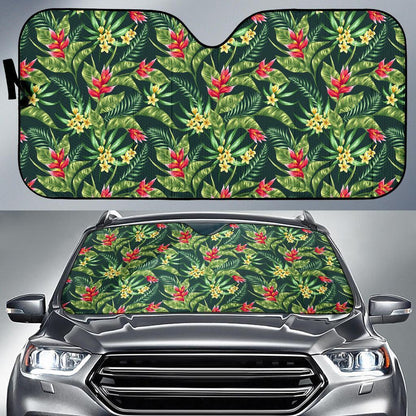 Tropical Flower Red Heliconia Print Car Sun Shade For Windshield