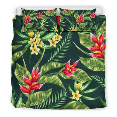 Tropical Flower Red Heliconia Print Duvet Cover Bedding Set