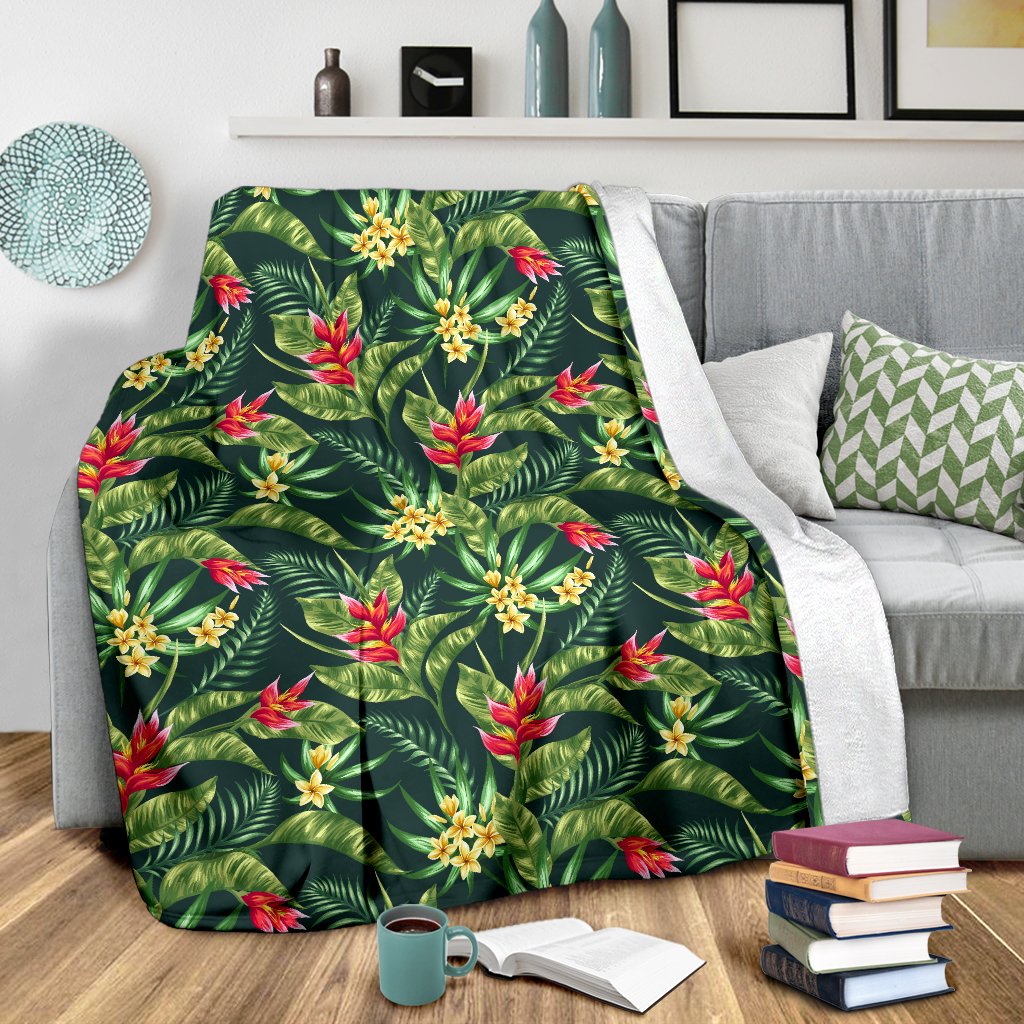 Tropical Flower Red Heliconia Print Fleece Blanket