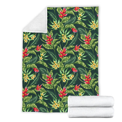 Tropical Flower Red Heliconia Print Fleece Blanket