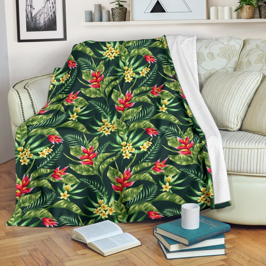 Tropical Flower Red Heliconia Print Fleece Blanket