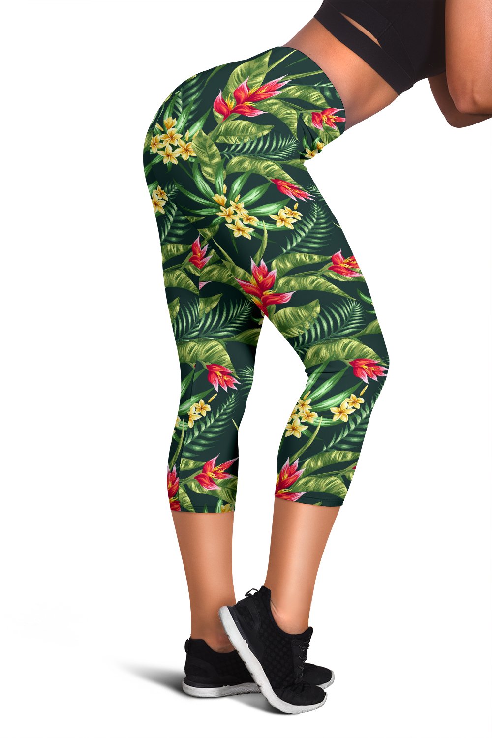 Tropical Flower Red Heliconia Print Women Capris
