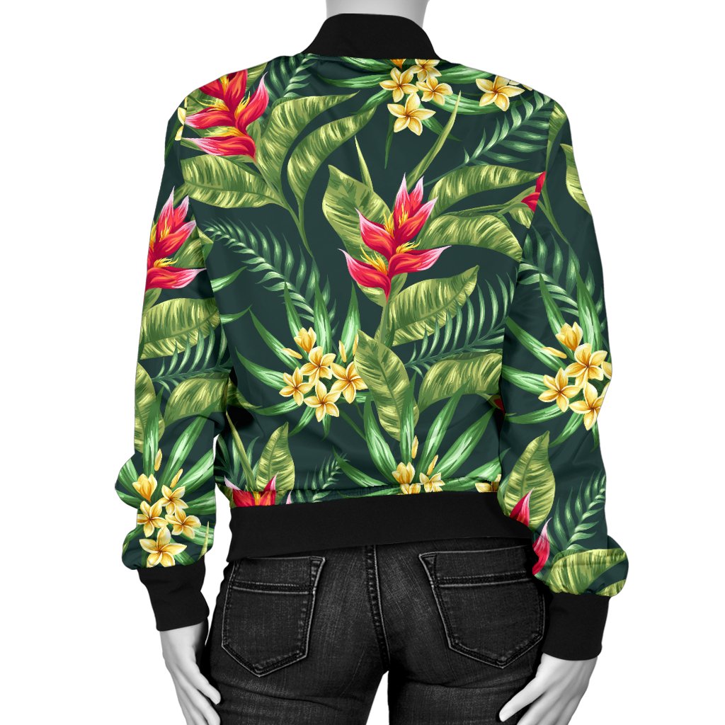 Tropical Flower Red Heliconia Print Women Casual Bomber Jacket