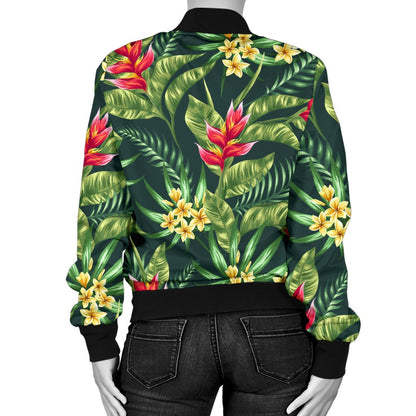 Tropical Flower Red Heliconia Print Women Casual Bomber Jacket