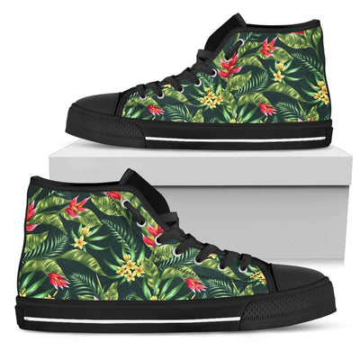 Tropical Flower Red Heliconia Print Women High Top Shoes