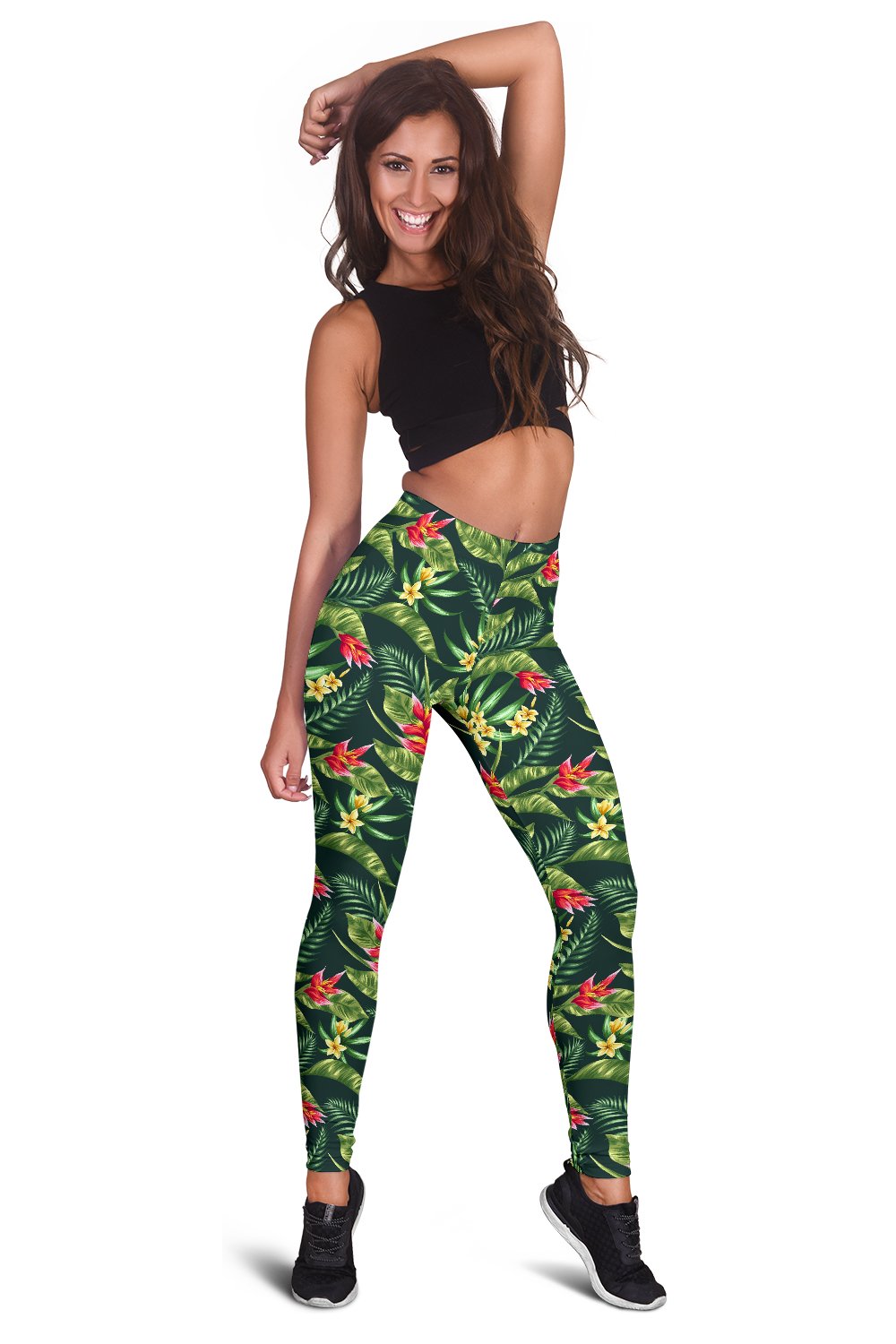 Tropical Flower Red Heliconia Print Women Leggings