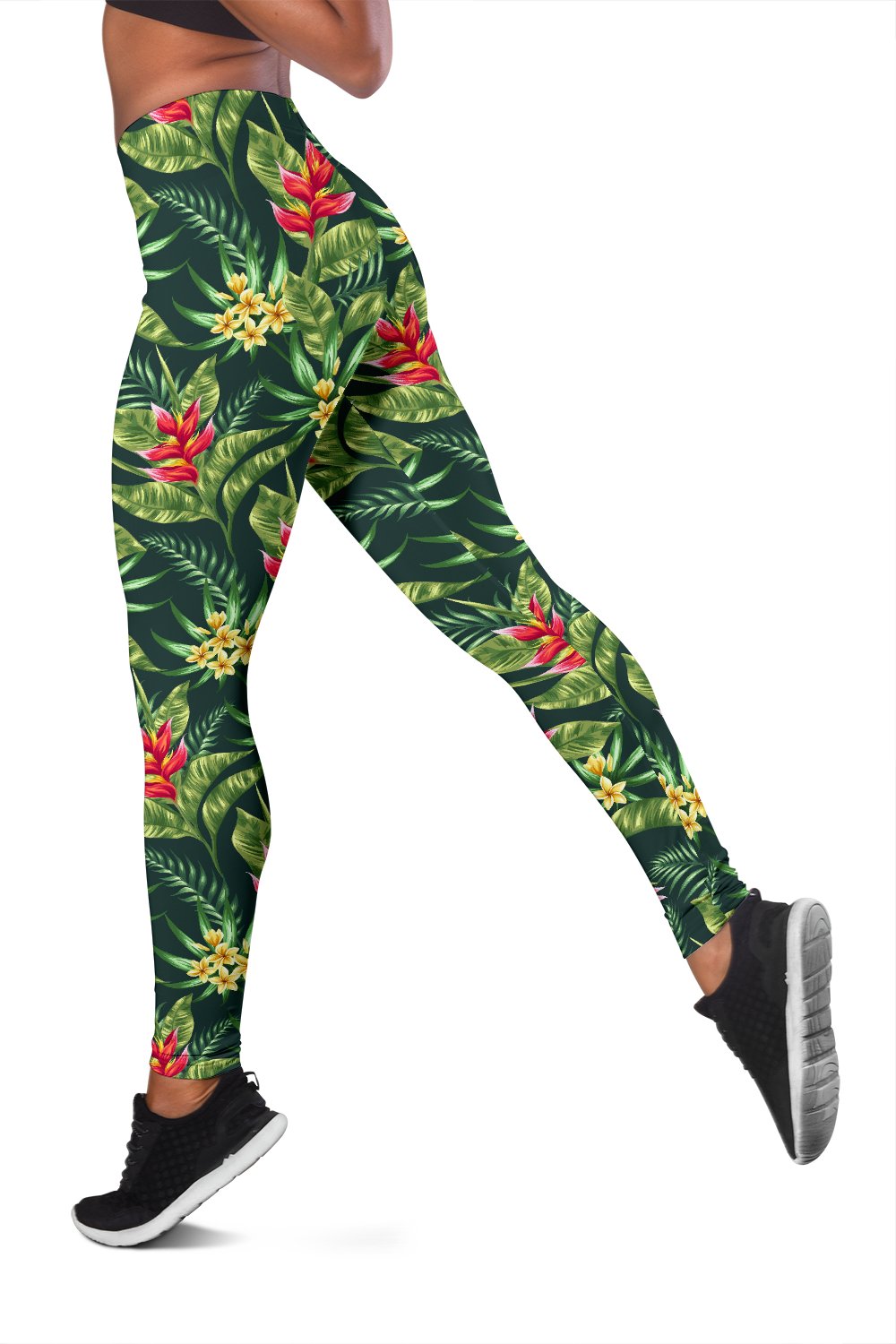 Tropical Flower Red Heliconia Print Women Leggings