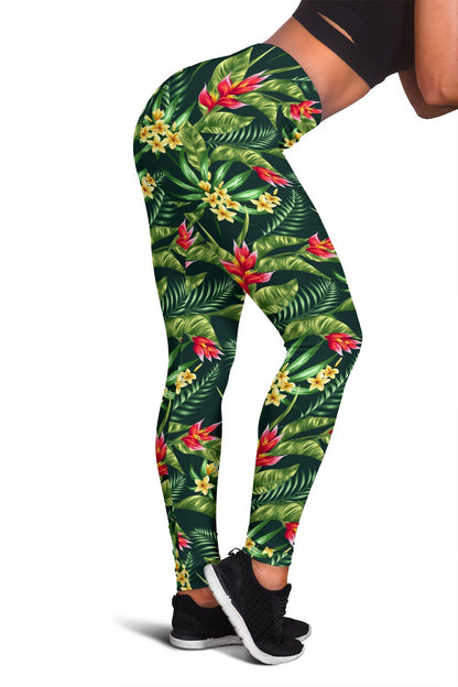 Tropical Flower Red Heliconia Print Women Leggings