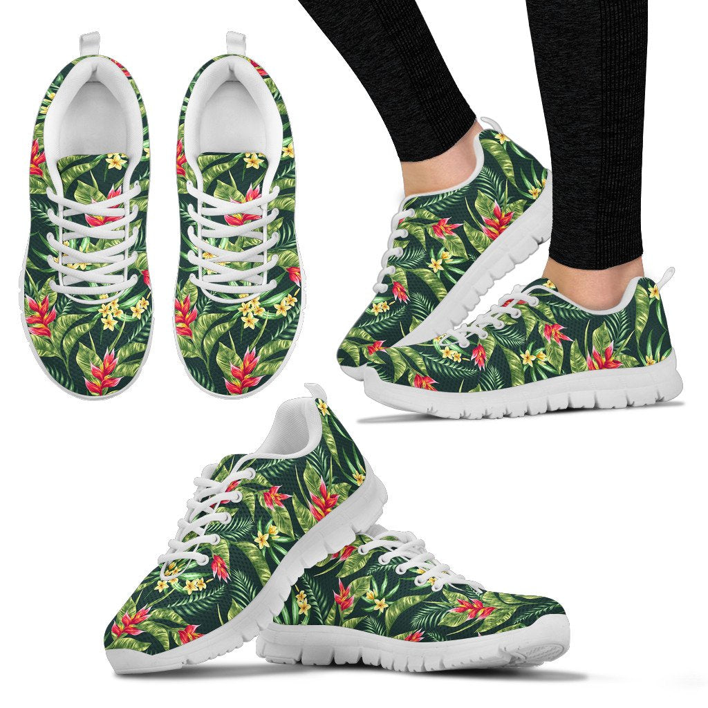 Tropical Flower Red Heliconia Print Women Sneakers Shoes