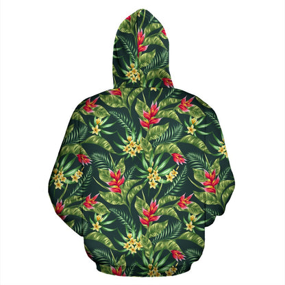 Tropical Flower Red Heliconia Print Zip Up Hoodie