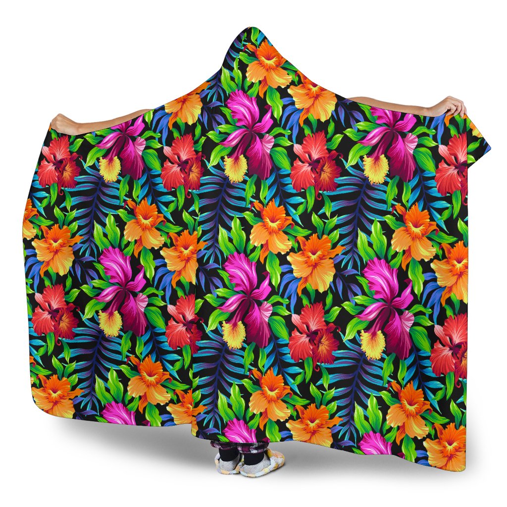 Tropical Folower Colorful Print Hooded Blanket-JTAMIGO.COM