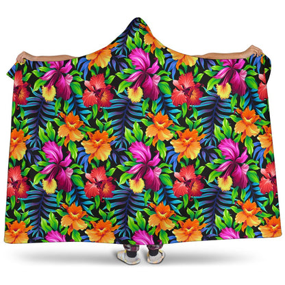 Tropical Folower Colorful Print Hooded Blanket-JTAMIGO.COM
