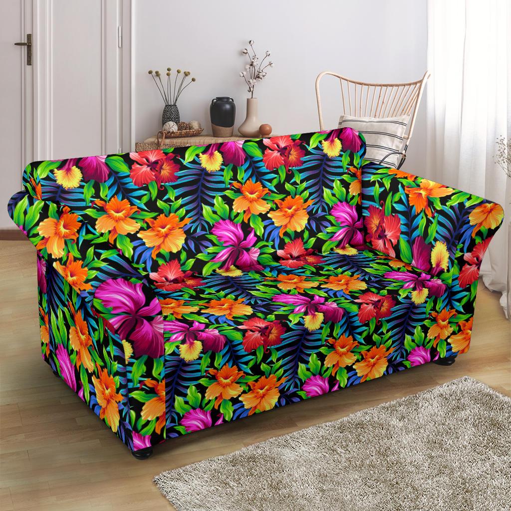Tropical Folower Colorful Print Loveseat Slipcover-JTAMIGO.COM