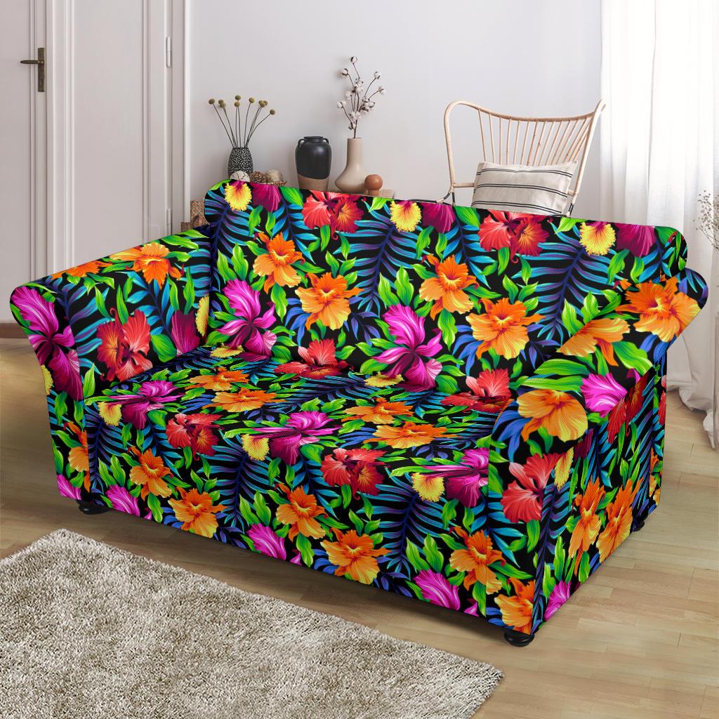 Tropical Folower Colorful Print Loveseat Slipcover-JTAMIGO.COM