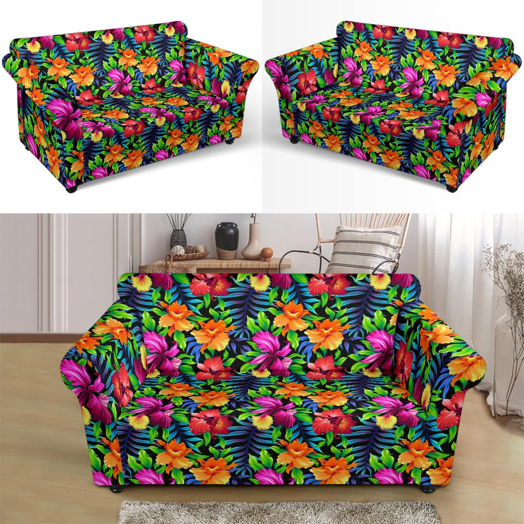 Tropical Folower Colorful Print Loveseat Slipcover-JTAMIGO.COM