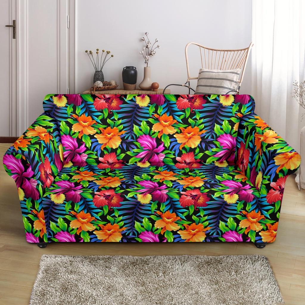 Tropical Folower Colorful Print Loveseat Slipcover-JTAMIGO.COM