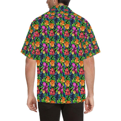 Tropical Folower Colorful Print Men Aloha Hawaiian Shirt