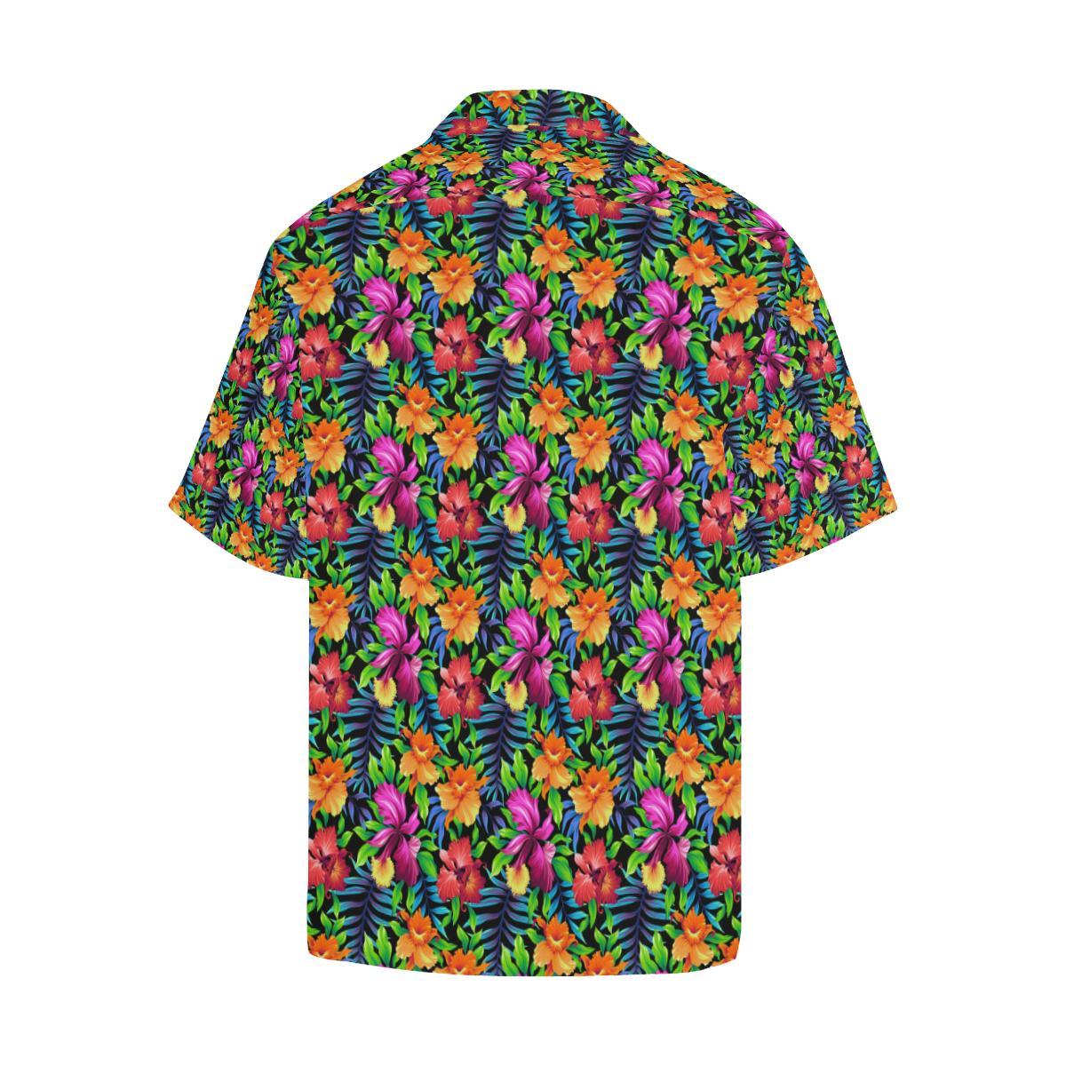 Tropical Folower Colorful Print Men Aloha Hawaiian Shirt